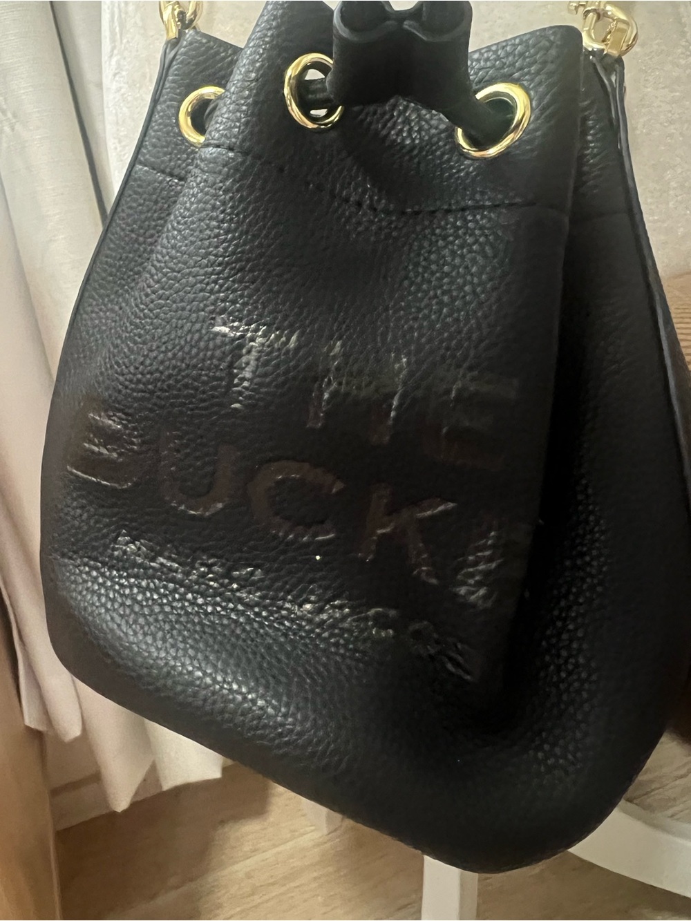 Marc Jacobs Black Pebbled Leather Bucket Bag with Gold Hardware